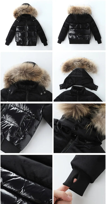 Black Down Winter Parka Jacket for Boys and Girls