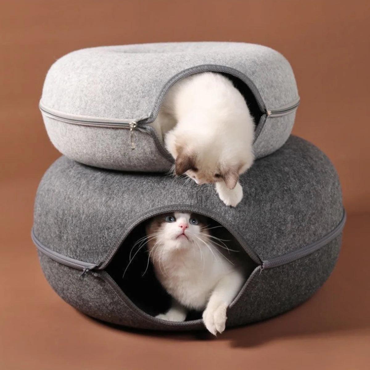 Felt Donut Cat Bed with Breather Hole and Tunnel