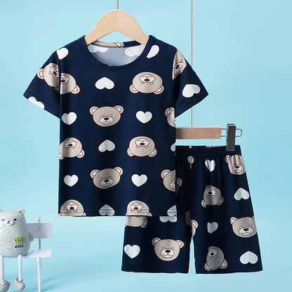 Children's Casual Joker Bear Print Pajama Set