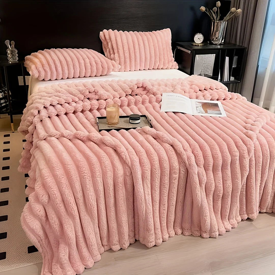 Thickened Wide Striped Flannel Blanket for Sofa and Bed