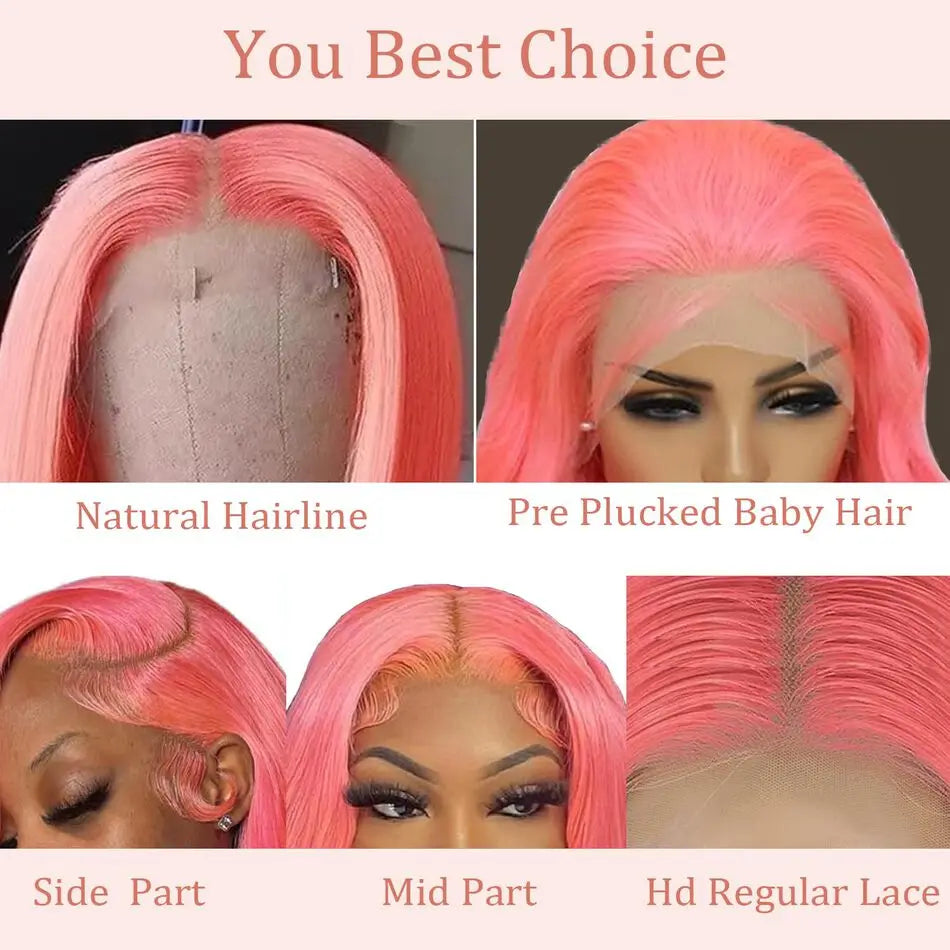 Pink 30 Inch Straight Lace Front Wig Human Hair