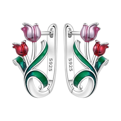 S925 Sterling Silver Iris Flower Hoop Earrings for Women