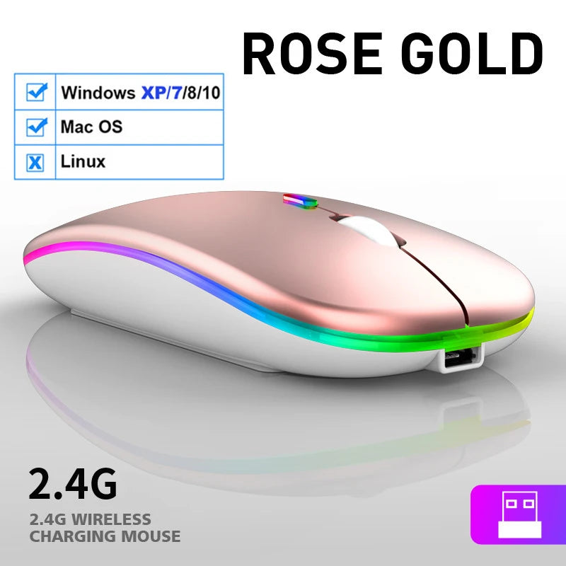 LED Wireless Mouse USB Rechargeable Bluetooth RGB