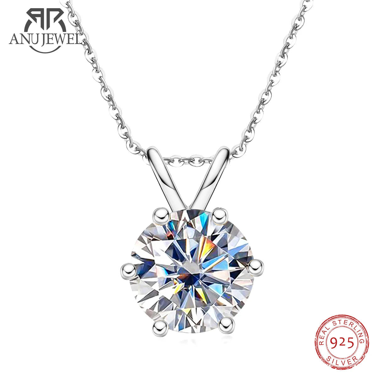 D Color Moissanite Diamond Pendant Necklace 18K Gold Plated