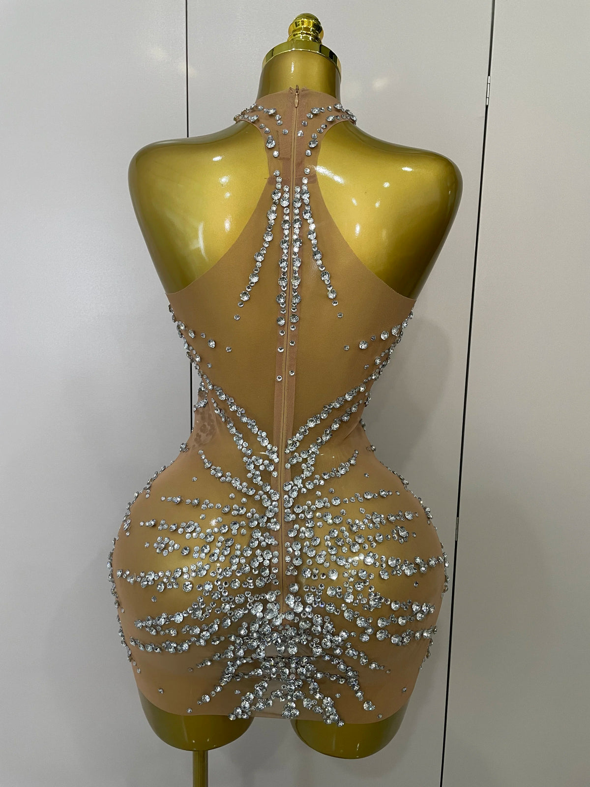 Sparkly Rhinestones Mesh See Through Dress for Women