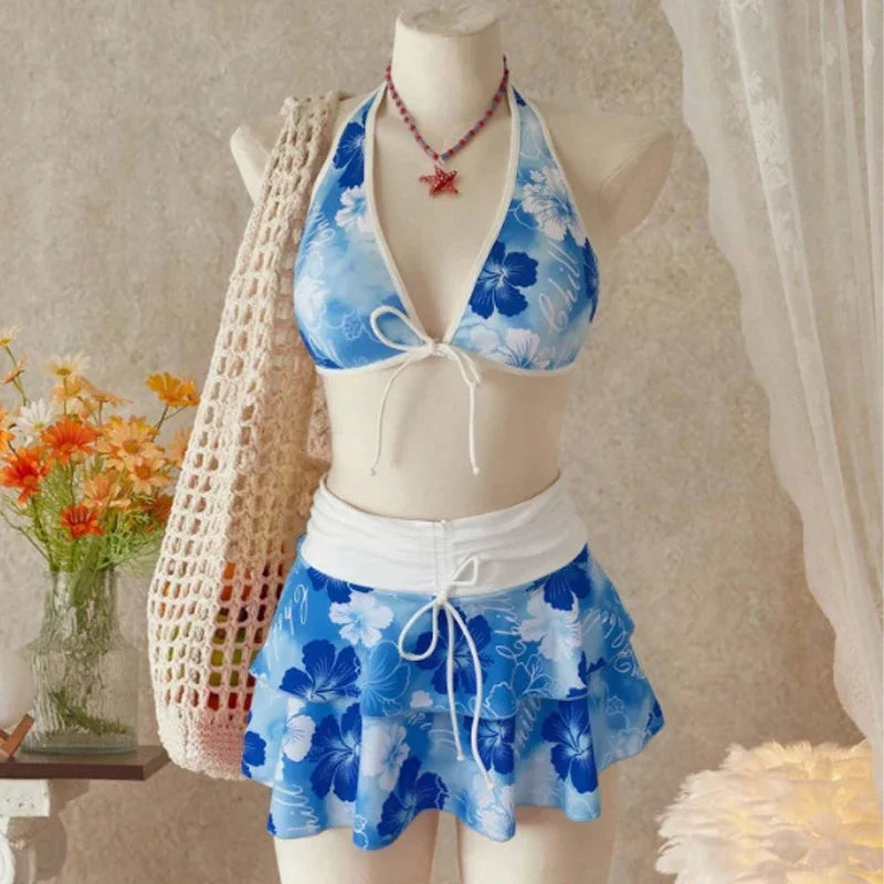 Elegant Floral High-Waist Bikini Set for Women