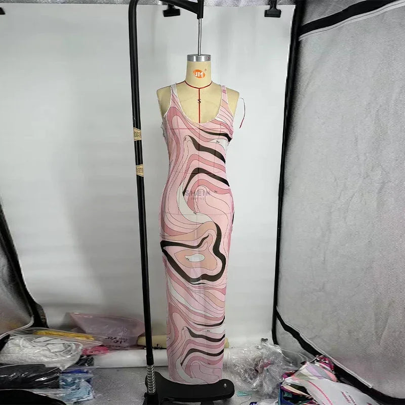 Sheer Mesh Bodycon Maxi Dress for Women