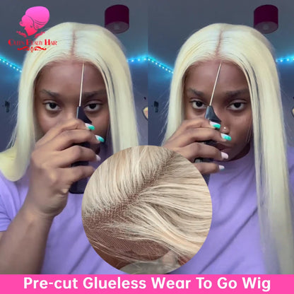 613 Glueless Human Hair Lace Closure Wig Blonde Straight