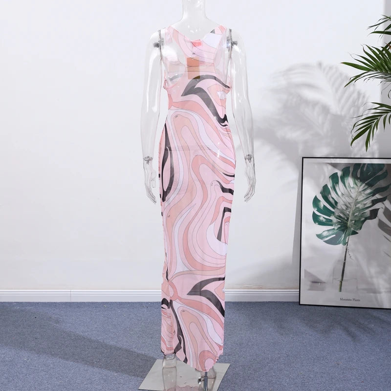 Sheer Mesh Bodycon Maxi Dress for Women