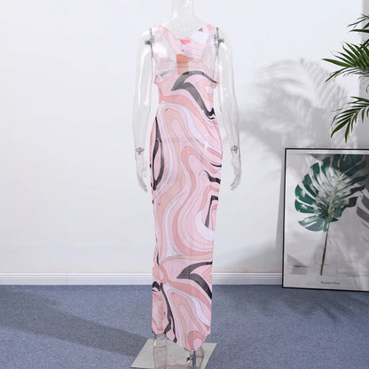 Sheer Mesh Bodycon Maxi Dress for Women
