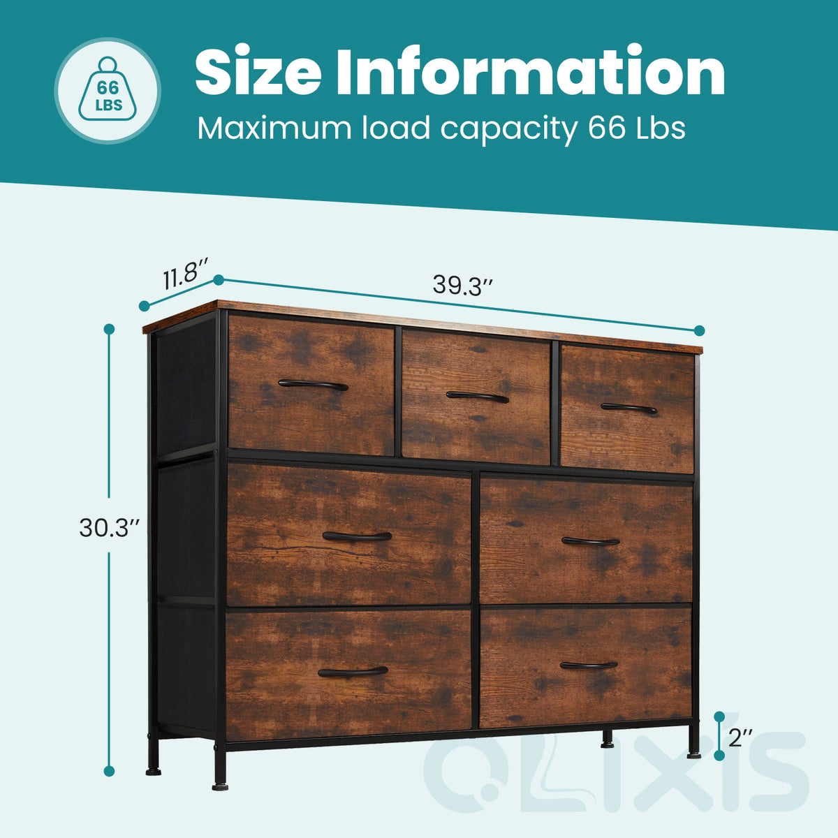 JHK Modern Wooden Dresser with 7 Fabric Drawers