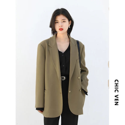 CHIC VEN Women's Solid Blazer Long Sleeve Office Wear