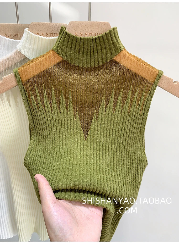 Mesh Knitted Tank Top Women Sleeveless Chic Cut Out