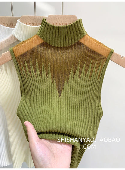 Mesh Knitted Tank Top Women Sleeveless Chic Cut Out