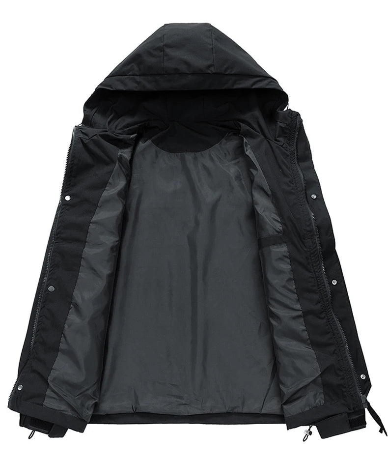 Men's Hooded Waterproof Jacket Black Softshell Camping