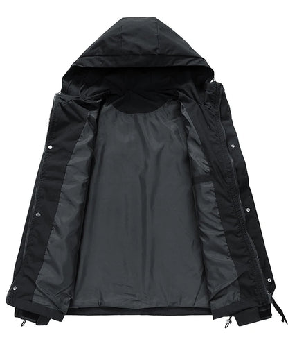 Men's Hooded Waterproof Jacket Black Softshell Camping