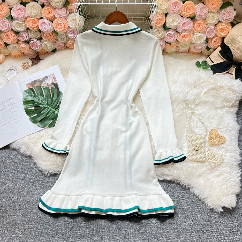 Women Knitted Mini Dress with Ruffles
