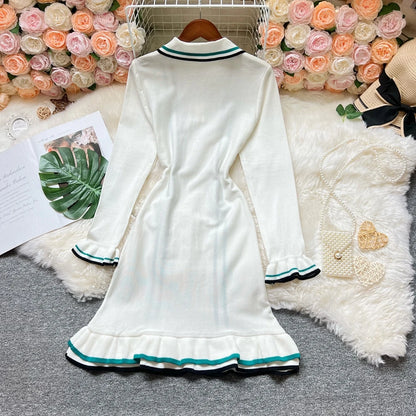 Women Knitted Mini Dress with Ruffles