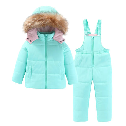 Kids Hooded Ski Suit Cotton Winter Outerwear