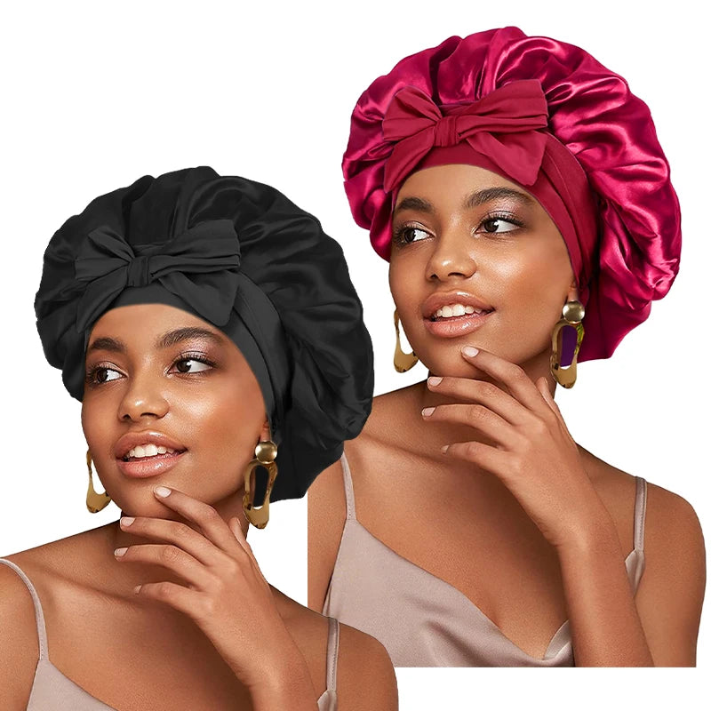 Satin Solid Sleeping Hat with Stretchy Tie Band