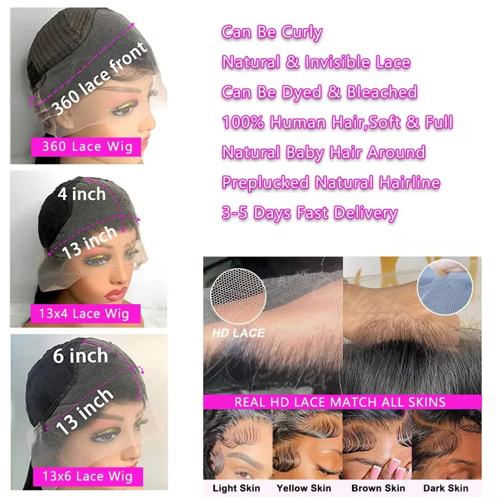 Loose Deep Wave Lace Frontal Wig 30 40 Inch Human Hair