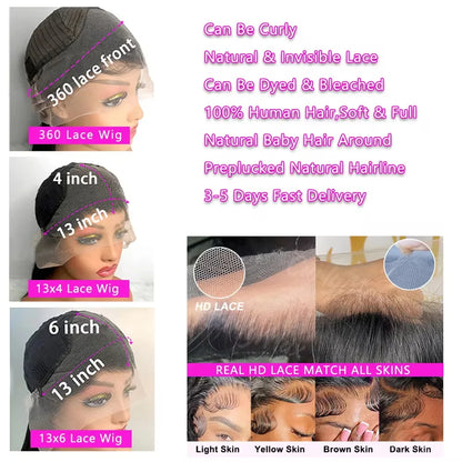 Loose Deep Wave Lace Frontal Wig 30 40 Inch Human Hair
