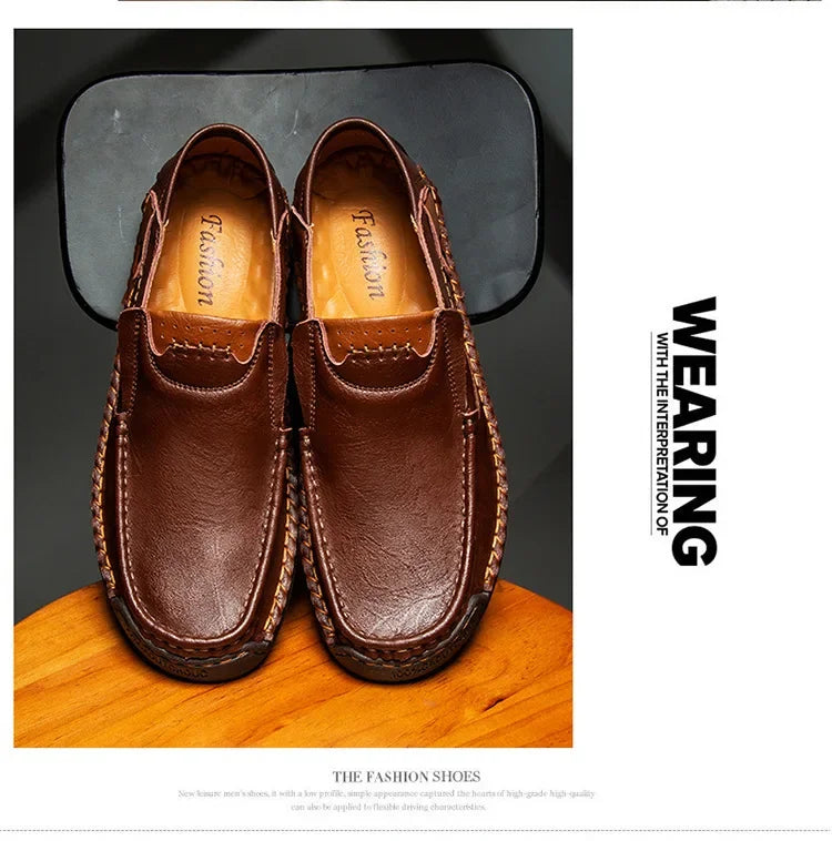 Men's Genuine Leather Slip-On Loafers Casual Shoes