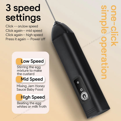 Electric Milk Frother Handheld USB Rechargeable Foam Maker