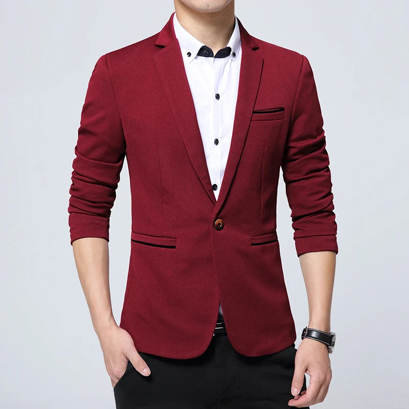 Men's Slim Fit Polyester Suit Blazer for Formal Wear