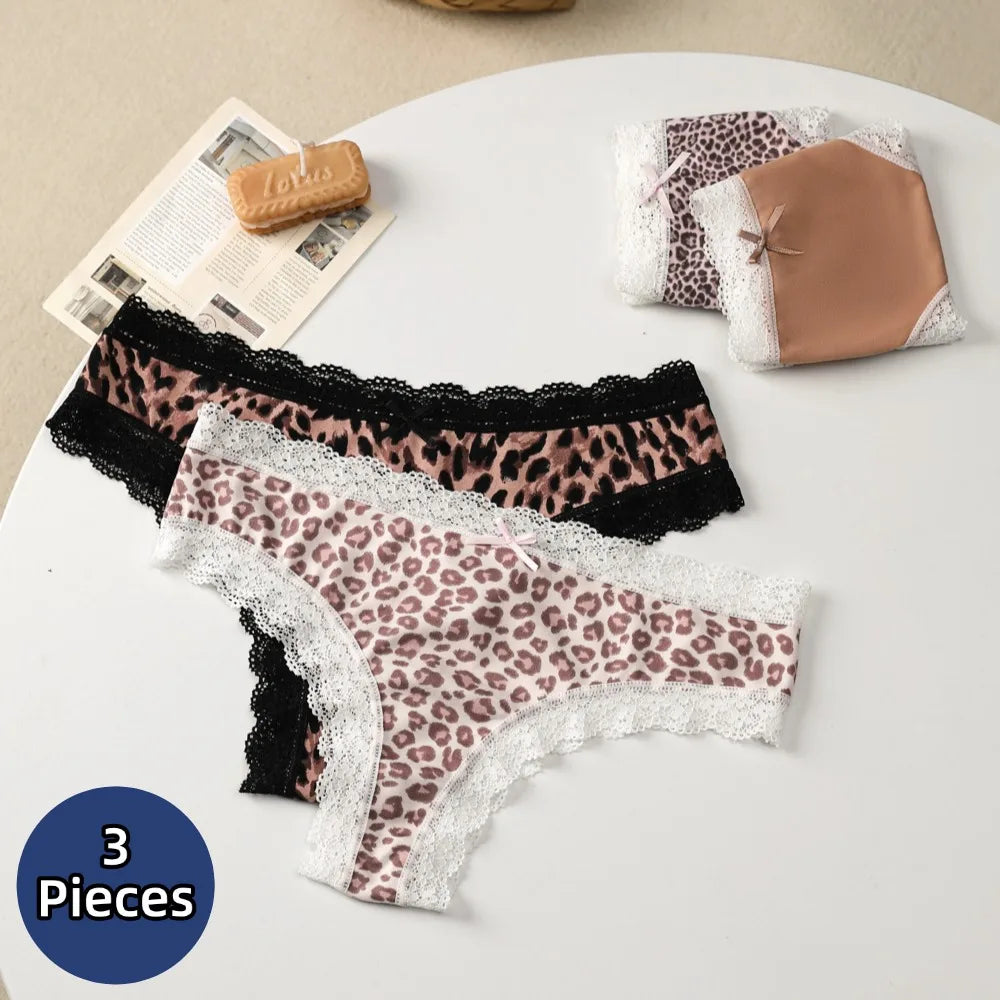 BZEL Women Lace Thong Panties Low-Waist G-String Leopard