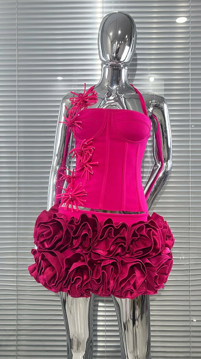 Black Red Women Strapless Bodycon Mini Skirt Set