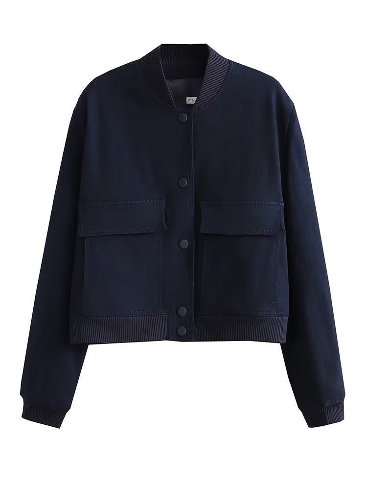 Willshela Women Solid V-Neck Bomber Jacket