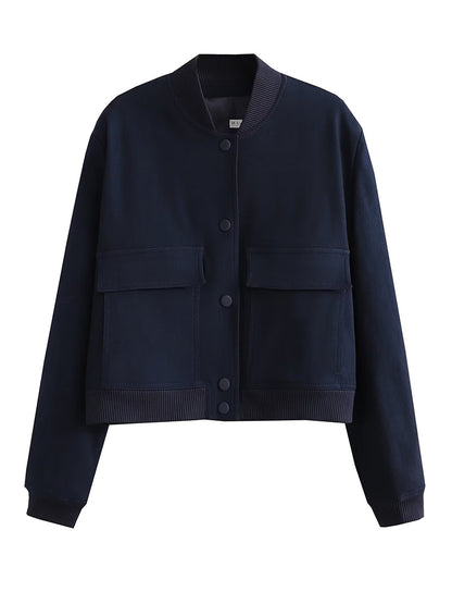 Willshela Women Solid V-Neck Bomber Jacket