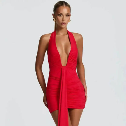 Leopard Print Halter Mini Dress for Women