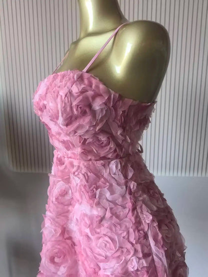 Rose Floral Spaghetti Strap A-line Mini Dress