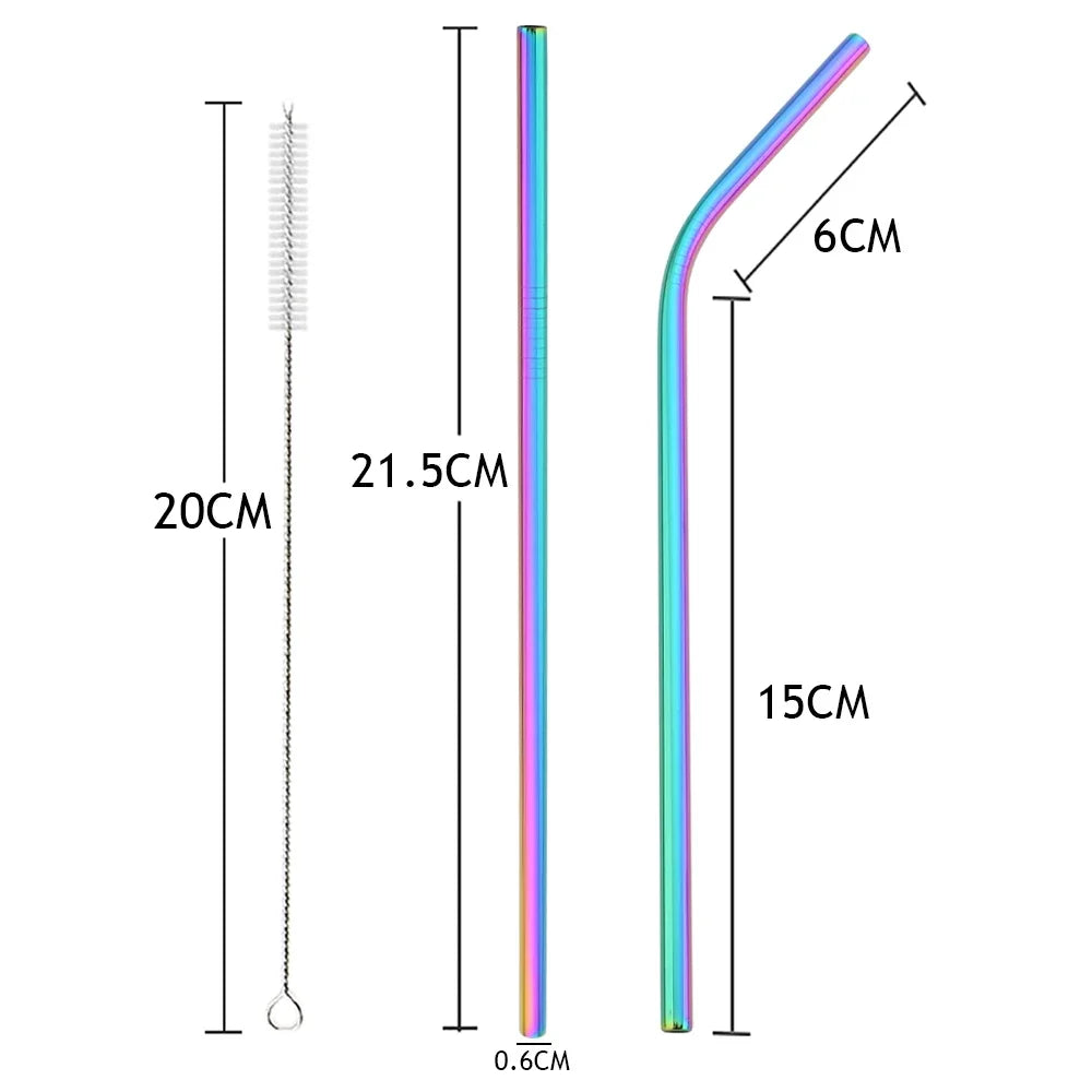 8pcs Colorful Reusable Stainless Steel Drinking Straws