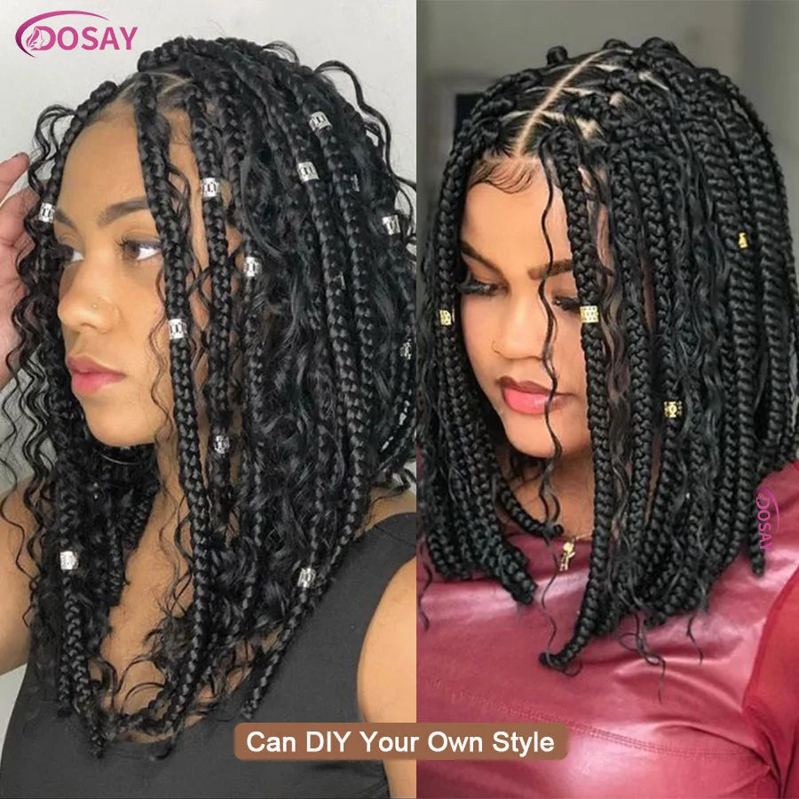 Short Bohemian Curly Braided Lace Front Wig 12 Inch