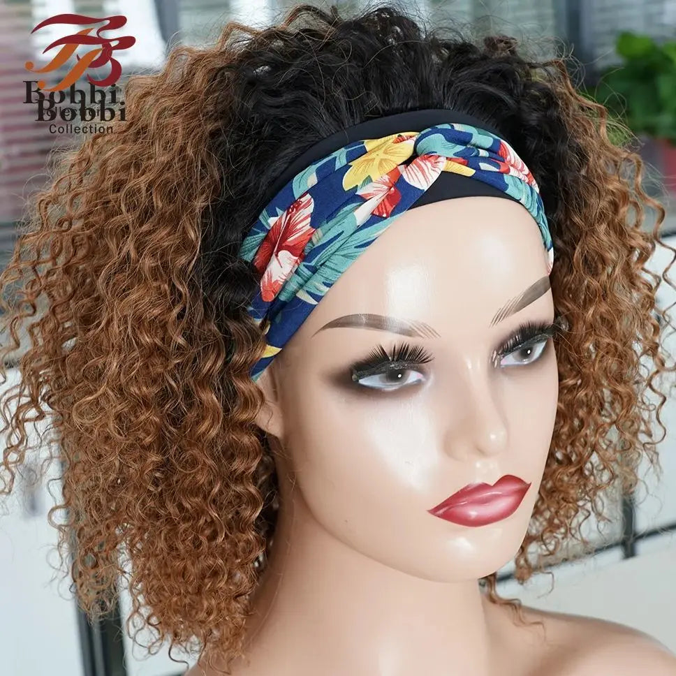 220% Density Glueless Short Curly Human Hair Wig Ginger Brown