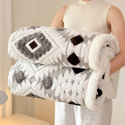 Geometric Jacquard Fleece Blanket Double Layer Taffeta