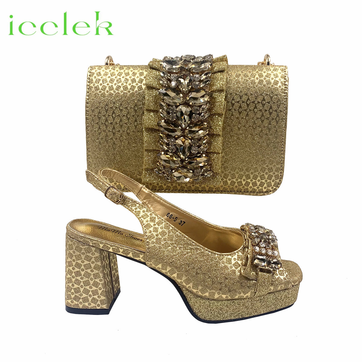 Orange Synthetic Fabric Women's High Heel Shoe and Bag Set