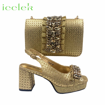 Orange Synthetic Fabric Women's High Heel Shoe and Bag Set