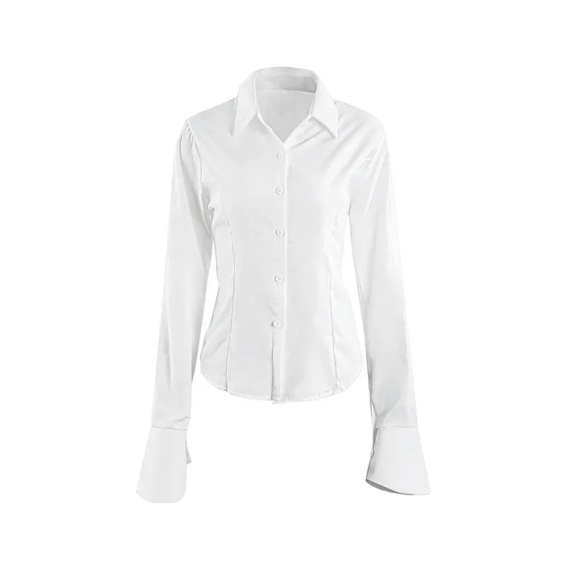 Slim Flared Sleeve Cotton Women's Shirt Tunic