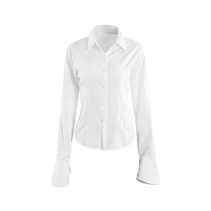Slim Flared Sleeve Cotton Women's Shirt Tunic