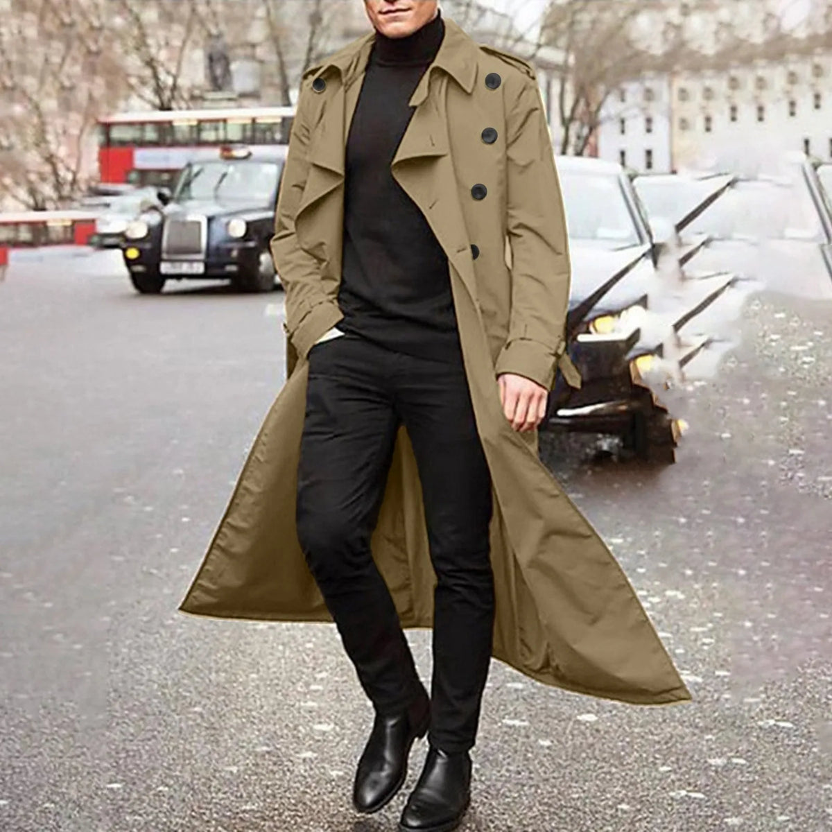 Men's Long Sleeve Extra Long Trench Coat