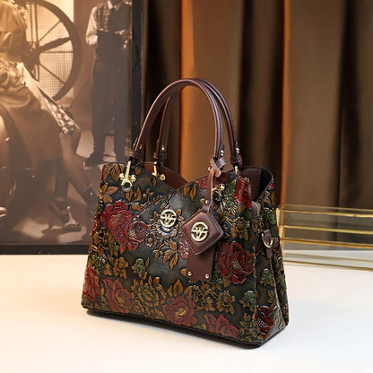 Vintage Floral Pattern PU Leather Handbag
