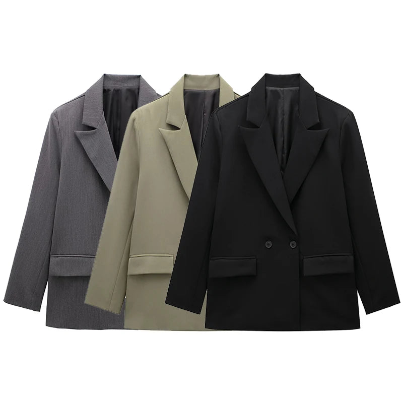 Willshela Women Vintage Double Breasted Blazer with Pockets