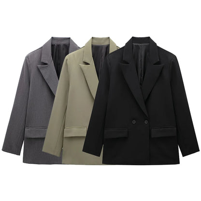 Willshela Women Vintage Double Breasted Blazer with Pockets