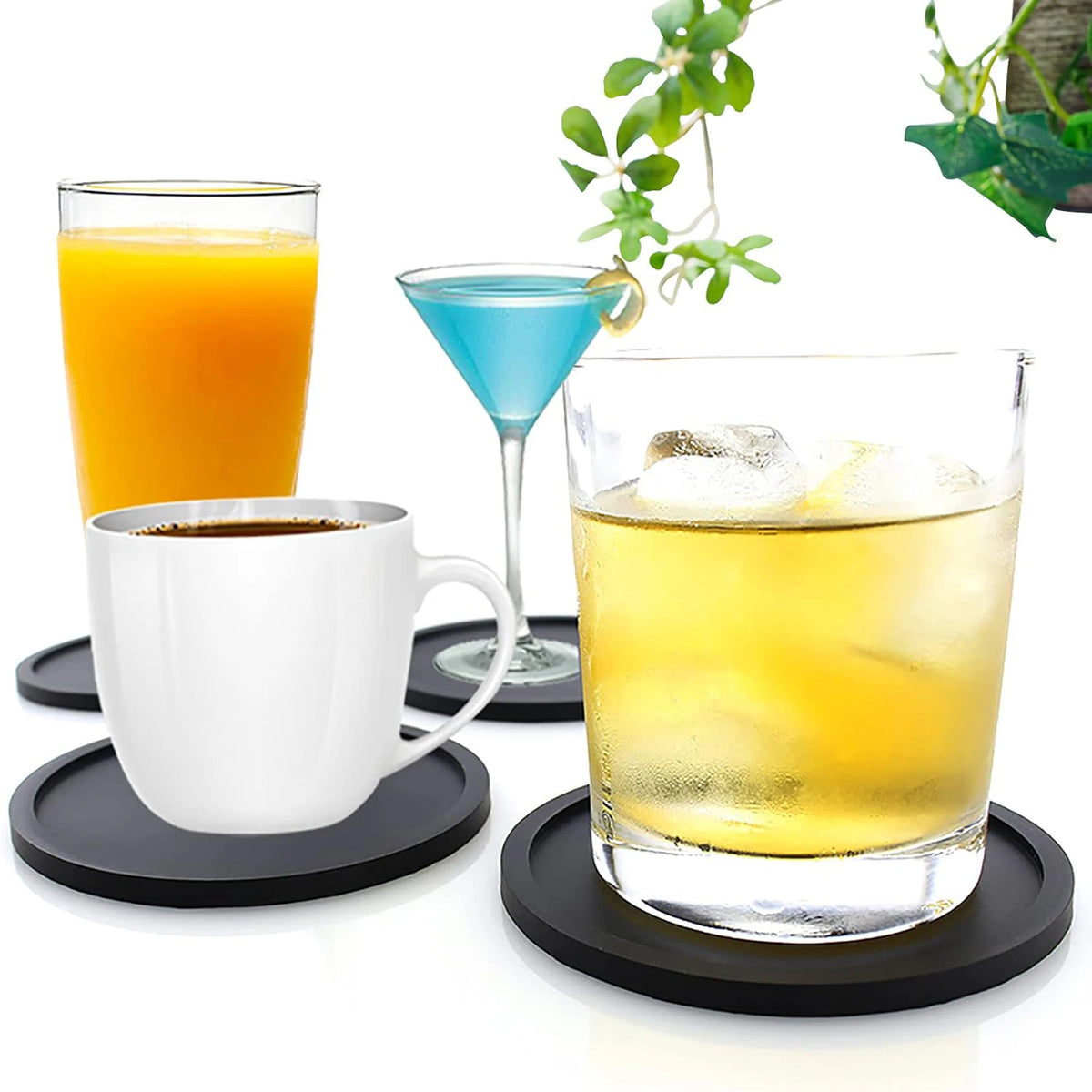 Large Black Silicone Drink Coasters Set for Indoor Outdoor