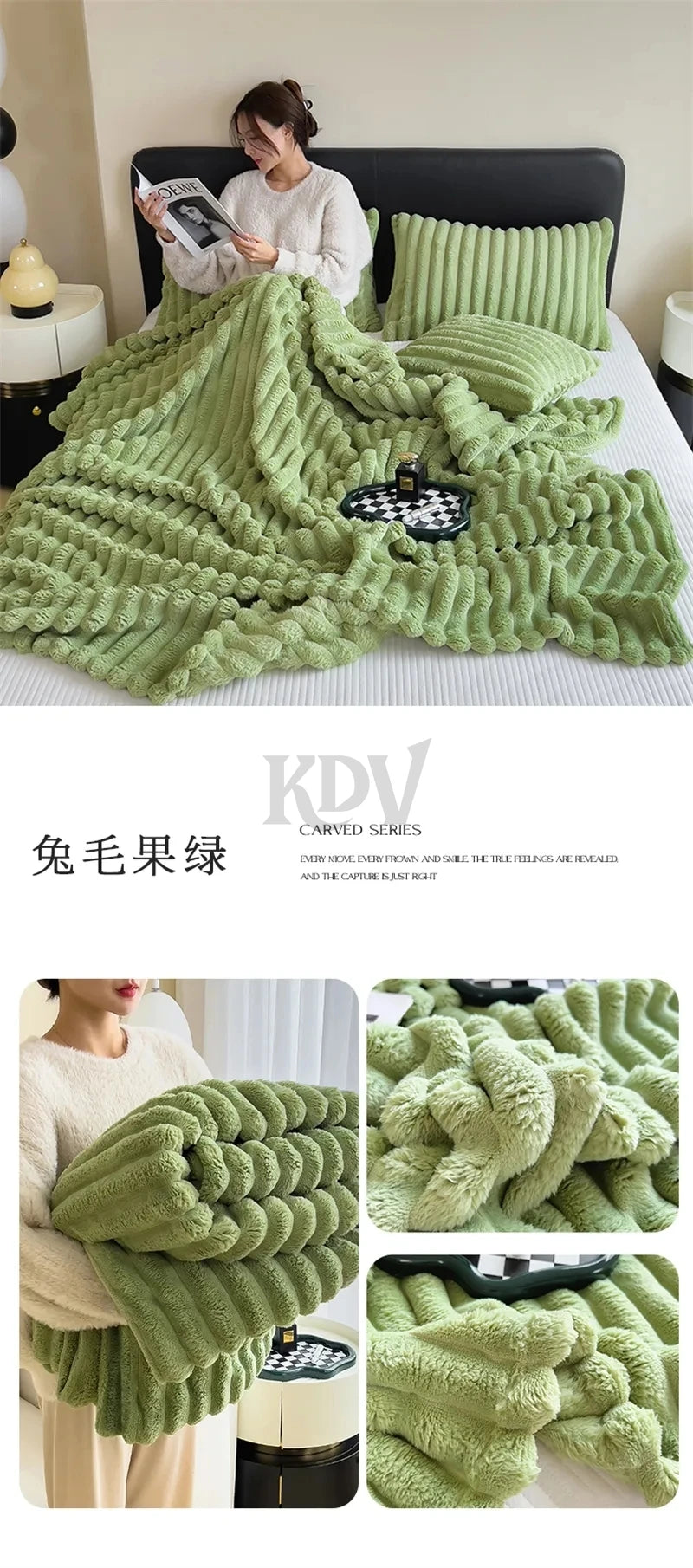 Luxury Faux Rabbit Fur Throw Blanket Solid Color Plush