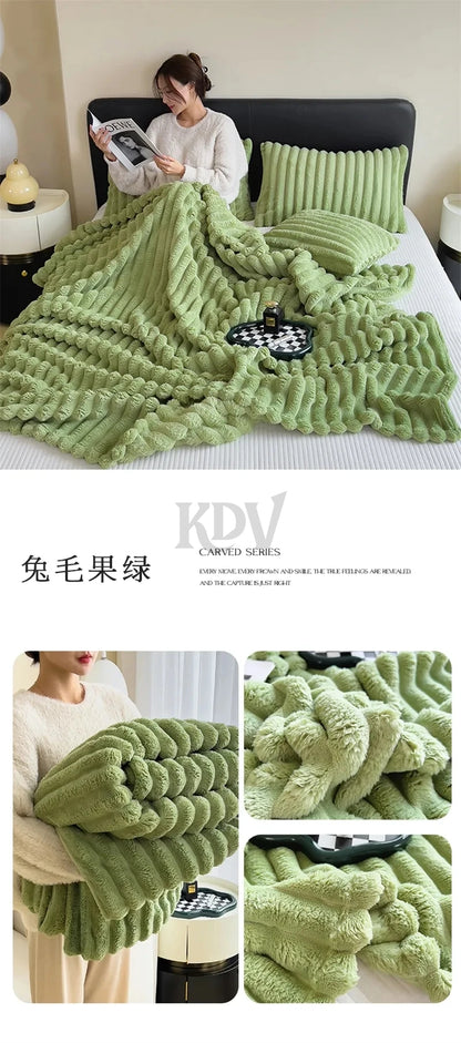 Luxury Faux Rabbit Fur Throw Blanket Solid Color Plush